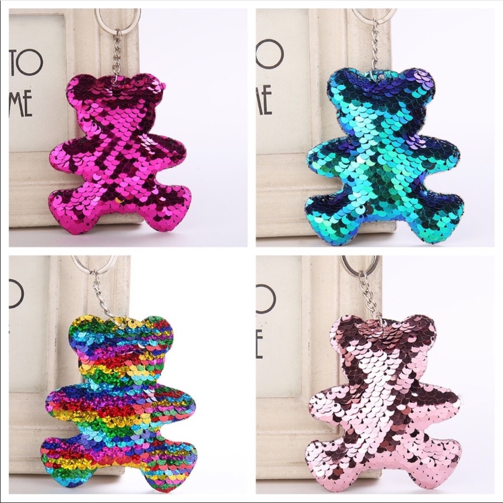 Teddy Bear Sequin Keychains